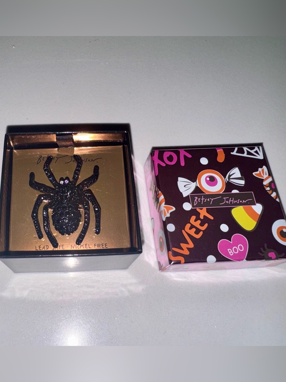 Betsey Johnson Halloween Adjustable Black Rhinestone Spider Cocktail Ring